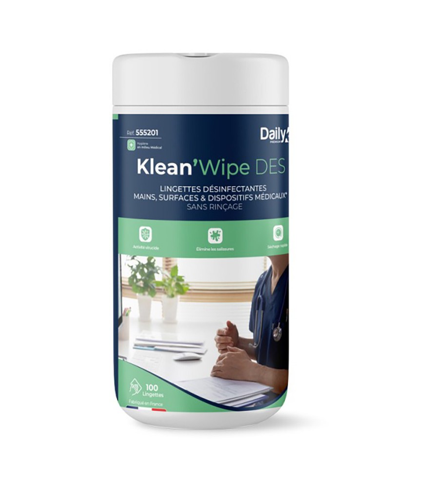 KLEAN'WIPE DES Lingettes désinfectantes DAILYK PREMIUM - Boite de 100