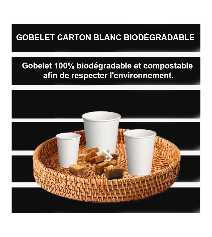 50 GOBELETS CARTON BLANC 0 PLASTIQUE BIODÉGRADABLE-LABO PLUS