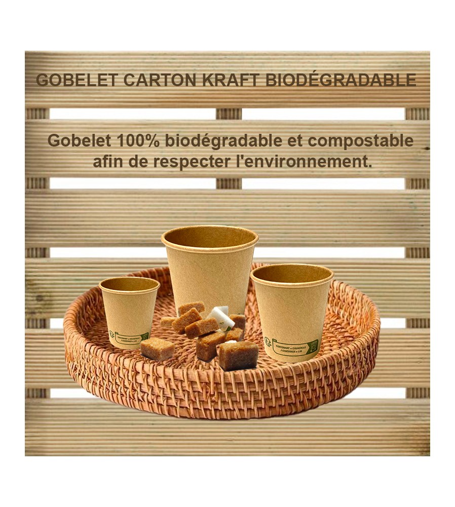 50 Gobelets Carton/ PLA 10cl biodégradable - compostable